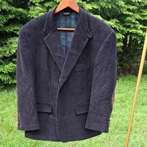 Lauren Ralph Lauren Green Plaid Lining Black Corduroy 44S Patch Elbow Blazer